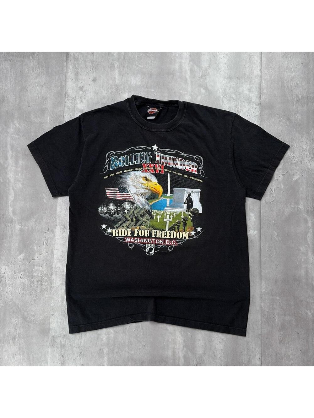 Y2K Black Haley Davidson Grunge Washington Biker T-Shirt